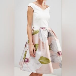 Ted Baker White and Pink Floral Midi Dress